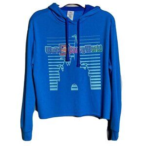 Disney Parks Women’s Medium Blue Retro Print Castle Cropped Hoodie Lightweight